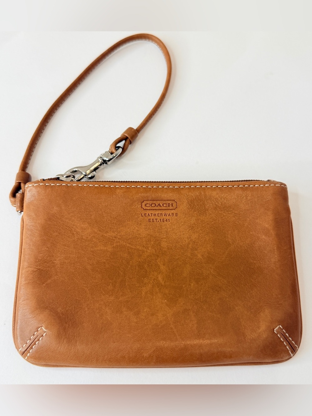 COACH Leatherware 1941 Camel/Tan Smooth Leather Wristlet Pouch Clutch, 6" x 4"